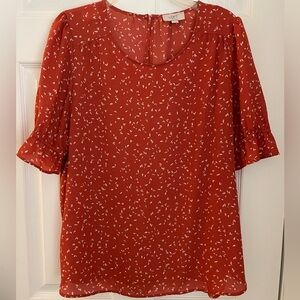 LOFT Pumpkin/Orange Blouse with White Pattern